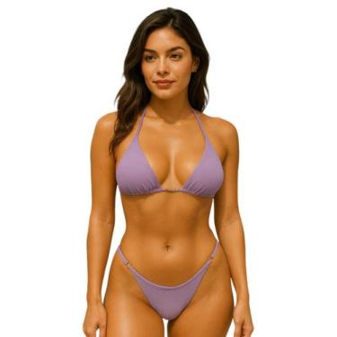 Imagem de Biquini Feminino Liso Cortininha Com Calcinha de Fita e Fio Dental - P