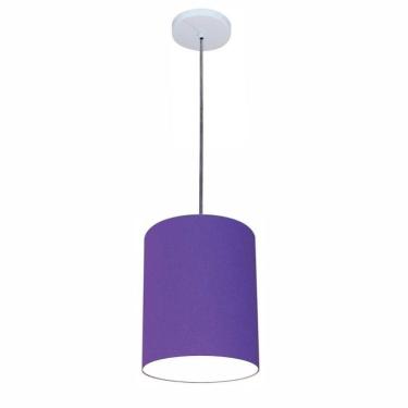 Imagem de Lustre Luminária Pendente Vivare Free Lux Pe-4104br Cúpula Em Tecido 15x25cm Roxo Canopla Branca E Fio Cristal