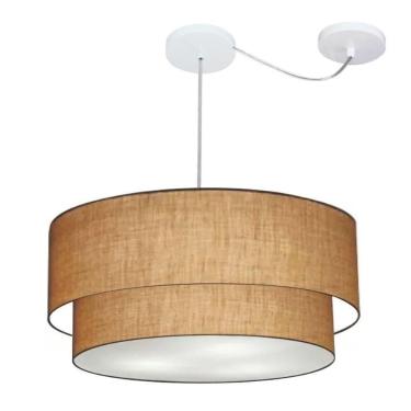 Imagem de Lustre Pendente Duplo Cilíndrico Com Desvio De Centro Vivare Md-4367 Cúpula Em Tecido 55x50cm - Bivolt Palha 127/220v
