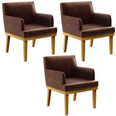 Imagem de Kit 3 Poltronas Decorativas Para Sala De Estar E Recepção Beatriz W01 Couríssimo Marrom - Lyam Decor