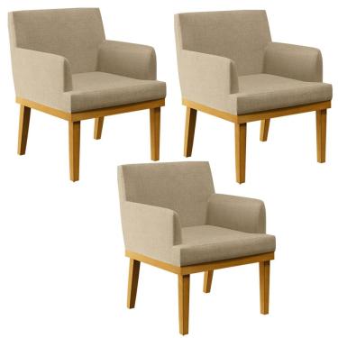 Imagem de Kit 3 Poltronas Decorativas Para Sala de Estar e Recepção Beatriz W01 Linho Bege Escuro - Lyam Decor