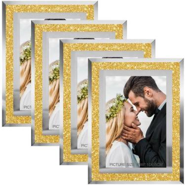 Imagem de Molduras para fotos HIKWADERY 4x6 Gold Sparkle Glass, conjunto de 4