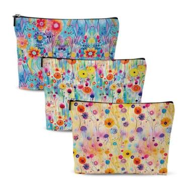 Imagem de Sacos de cosméticos Chenyoumaoyi 3 peças de flores em aquarela de 25 x