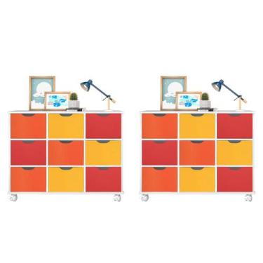 Imagem de Kit 2 Nichos Organizadores com 9 Gavetas Branco/Colorido - Qmovi