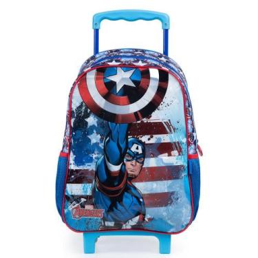 Imagem de Mochila Escolar Masculina de Rodinhas Capitão América Azul Claro - Bag