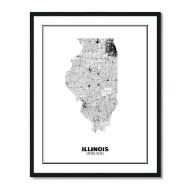 Imagem de Susie Arts Pôster impresso de arte de mapa de rua abstrato do estado de Illinois 28 x 35,5 cm, decoração de parede, escritório, escola, sds011