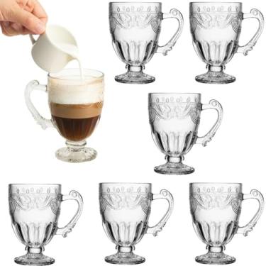 Imagem de Conjunto de 6 Pçs Xícaras de Cristal 190ml Decorativas, Transparente, Design Retrô com Relevo, Base Larga, P/Café Bebidas Quentes, Utensílio de Cozinha (Kit Cristal Transparente)