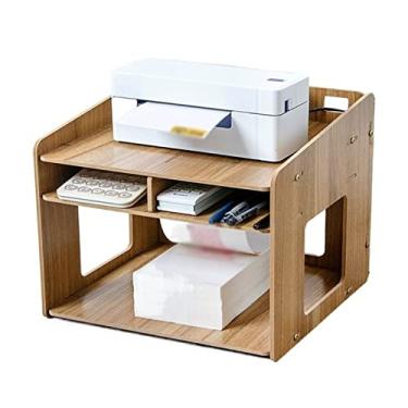 Imagem de Suporte de impressão rack de madeira para impressora de escritório armazenamento de mesa térmica papel de código de barras expresso único multicamadas mesa de impressora (cor: latão)