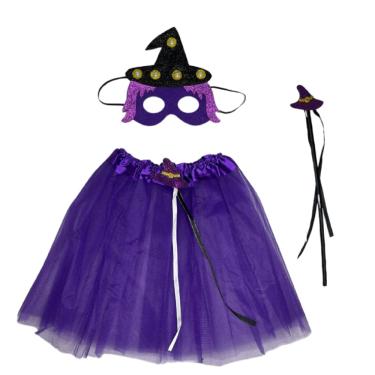 Imagem de Fantasia de Bruxa Feiticeira Infantil C/ Máscara Varinha e Saia - 3 PÇS