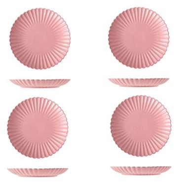 Imagem de Conjunto de 4 pratos de cerâmica de 25,4 cm, prato de salada, bife, macarrão, sobremesa e aperitivo, pratos de jantar. Forno de micro-ondas e lava-louças, pratos de jantar (cor: carvalho, tamanho: