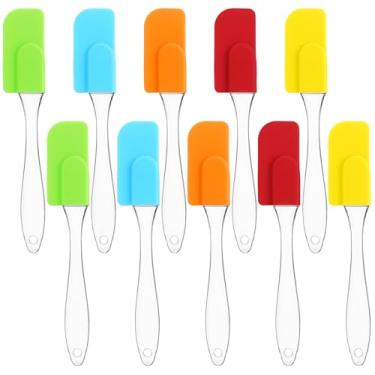 Imagem de YBEATY Conjunto de 10 mini espátulas de silicone, pequenas espátulas de borracha, resistentes ao calor, reutilizáveis, laváveis na lava-louças, para cozinha, mistura, utensílios de cozinha