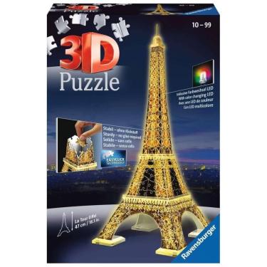 Imagem de Quebra Cabeças 3D Arquitetura Torre Eiffel com Led para Crianças e Adultos, 216 Peças, RAVENSBURGER 12579, Azul