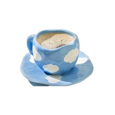 Imagem de GRFIT Caneca pintada à mão flor cerâmica caneca de café home office caneca com prato colher café da manhã, suco de leite, alça de chá, conjunto de copos caneca de café (tamanho: 1)