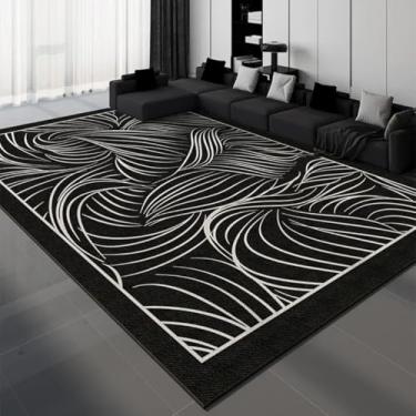 Imagem de Tapete decorativo de luxo para sala de estar, preto e branco, com linhas geométricas, para quarto, leve, de luxo, para sala de estar (120x160 cm/YHT081-2-C)