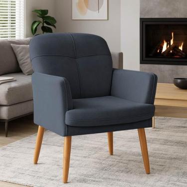 Imagem de Poltrona Milli com Pés Palito em Madeira Eucalipto - BL Decor, Cinza