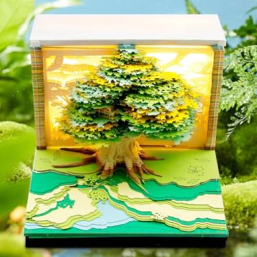 Imagem de Calendário de mesa 3D 2026 com luz de LED, bloco de notas, arte de papel, calendário de mesa, com caixa de acrílico, presente criativo para casa, treino, escola, férias, professor (casa na árvore