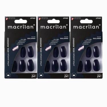 Imagem de Kit 3 Unhas Postiças Bailarina Azul Marinho UP402 - Macrilan