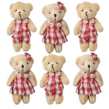 Imagem de Kit 6 Urso De Natal Pelúcia Casal Ursinho Enfeite Natal 12cm - MultiA
