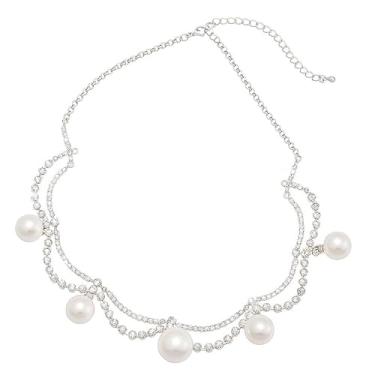 Imagem de Colar Perola Festa Noiva Casamento Delicado Strass Brilhante-Gargantilha Choker Pérola Anos 60 Brilho Vintage-Presente Feminino Mãe Avó Senhoras Luxo Cristais