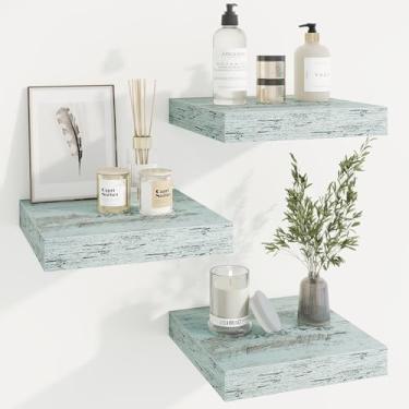 Imagem de Prateleiras quadradas flutuantes para parede, 30 cm L x 30 cm P x 3 cm A, 3 pacotes de pequenas prateleiras de madeira projetadas montadas na parede com suportes invisíveis para sala de estar, quarto