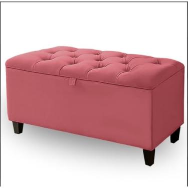 Imagem de Banco Bau Estofado Capitonê com Pés de Madeira – Elegante e Funcional (Rosa)