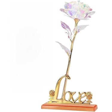 Imagem de Rosa Artificial 24K com Luz LED e Folha Dourada – Presente Luxuoso em Caixa de Presente, 24cm, Flor Decorativa para Namorada, Mãe e Esposa