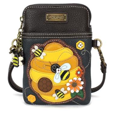 Imagem de CHALA Bolsa transversal para celular Garden Animal Collection - Bolsa feminina de couro PU/lona multicolorida com alça ajustável - Bee Hive - azul-marinho