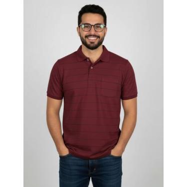 Imagem de Camisa Polo Masculina Vinho Clássica Listrada Casual e Elegante, listr