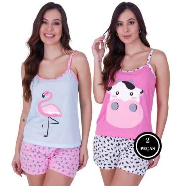 Imagem de Kit 2 Pijamas Curto Estampado Feminino -c10 KIT 2 BICHINHO CURTO FLAMI