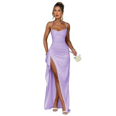Imagem de Vestido de noite GDJDIFK Mermaid Satin Lilac Light para mulheres