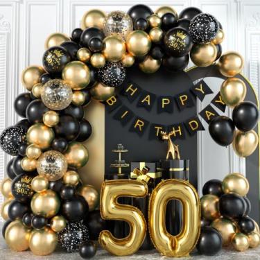 Imagem de Kit de decorações de aniversário Domgoge Black Gold 50º aniversário