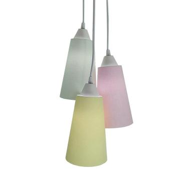 Imagem de Lustre Pendente Luminária 3 Cúpulas Verde, Rosa E Amarelo Claro Bivolt