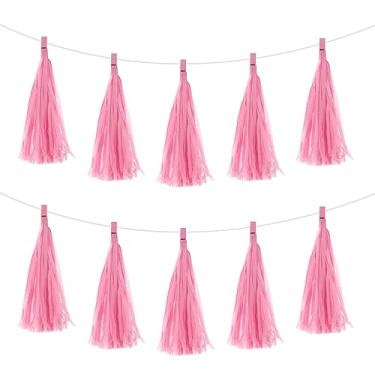 Imagem de 30 peças de faixa de guirlanda de borla rosa com corda de papel de seda borlas kits DIY para aniversário, casamento, festa de aniversário