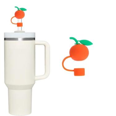 Imagem de Capa de palha laranja para copo Stanley de 40 e 850 g, tampa de cobertura de palha de silicone de 10 mm para acessórios de copo Stanley, bonito topo de palha para copos, tampa de palha para tampas de