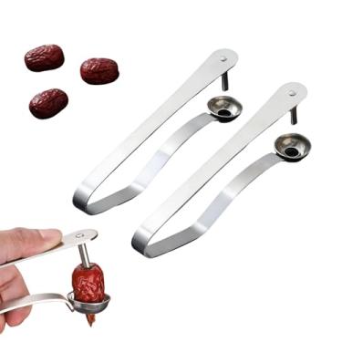 Imagem de Conjunto de 2 peças de descaroçador de frutas, ferramenta de caroço de aço inoxidável para jujubas, azeitonas, cerejas, etc. Descaroçador de espinheiro multifuncional e economiza espaço, ideal para