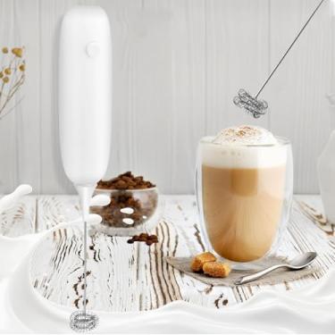 Imagem de Poderoso espumador de leite para café, batedeira portátil rápida com batedor de aço inoxidável, espumador manual operado por bateria, varinha branca