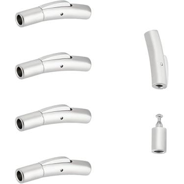 Imagem de 5 peças de fechos de colar de pulseira 304 fechos de baioneta de aço inoxidável coluna, fechos de cordão de couro, fechos de joias com botão de pressão para pulseiras, colares, joias, orifício de 3 mm