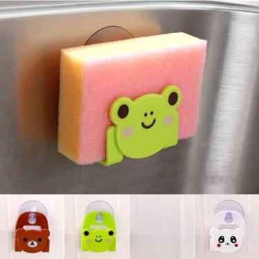 Imagem de Suporte de esponja de desenho animado de 3 peças - Rack organizador multiuso de cozinha e banheiro com ganchos | para esponjas, panos, panos de prato e itens diversos