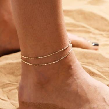 Imagem de Tornozeleira de aço inoxidável em ouro, prata, moderna, delicada, impermeável, conjunto de tornozeleiras ajustáveis em camadas para mulheres, boêmio, chique, joia de verão, adjustable, Aço inoxidável