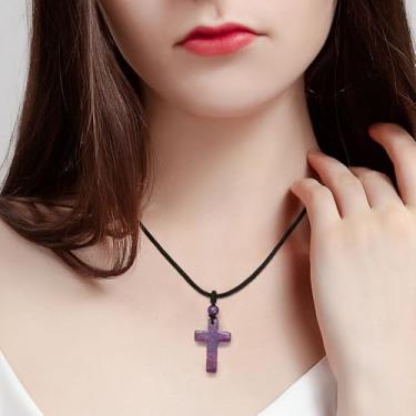 Imagem de Colar com pingente de cruz de Jesus Cristo, joia com símbolo de crucifixo, pedra natural, unissex, joia espiritual, Small, Pedra, Sem Pedra Preciosa