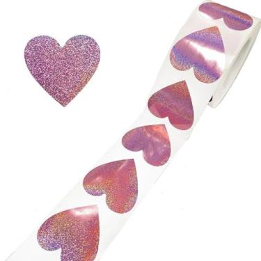 Imagem de Adesivos de coração rosa vermelho verde brilhante 500 peças adesivos em forma de coração de 2,5 cm para etiquetas decorativas de amor autoadesivas para envelope de dia dos namorados - rosa