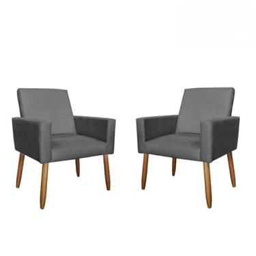 Imagem de Poltrona Decorativa de Suede com Pés Palito em Madeira Eucalipto – Confortável, Elegante e Resistente para Sala, Quarto e Escritório (Cinza,80 cm)