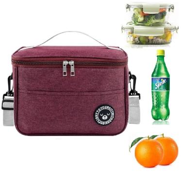 Imagem de Bolsa Termica Fitness Frasqueira Trabalho Academia Frutas Marmita Bebida Lancheira Alca Regulavel Bolsinho Vinho