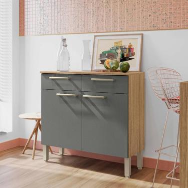 Imagem de Balcão Gabinete De Cozinha 90 Cm 2 Portas Nala Kits Paraná Freijó Supremo Cp Ripado Freijó Gris