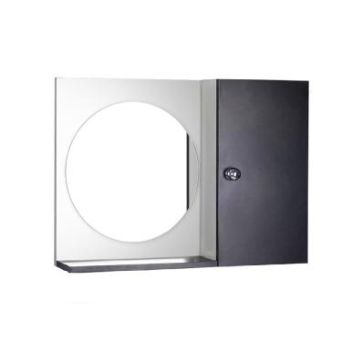 Imagem de Espelho Redondo para Banheiro com Armário Preto e Branco