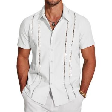 Imagem de Camisa COOFANDY Cuban Guayabera de manga curta branca