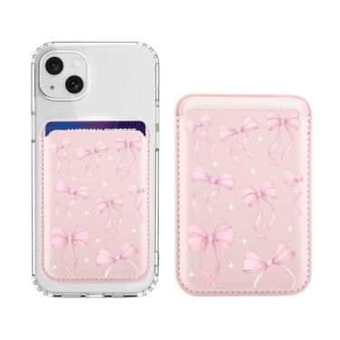 Imagem de BlHMCASE Carteira magnética compatível com MagSafe para iPhone 17/16/15/14/13/12, série fofa kawaii, laço de fita rosa, couro rosa para porta-cartões Magsafe para mulheres adolescentes e meninas