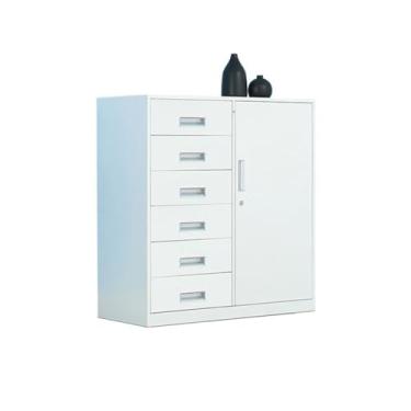 Imagem de Armário de Arquivos Armário de 6 gavetas armazenamento multifuncional doméstico Organizador arquivo dados metal escritório(Branco)