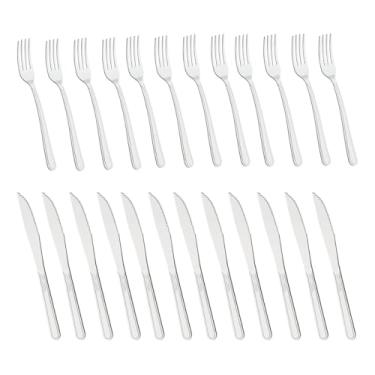 Imagem de Kit 24 Peças com 12 Garfos E 12 Facas de mesa em Inox Buzios Talheres Hotel Restaurante