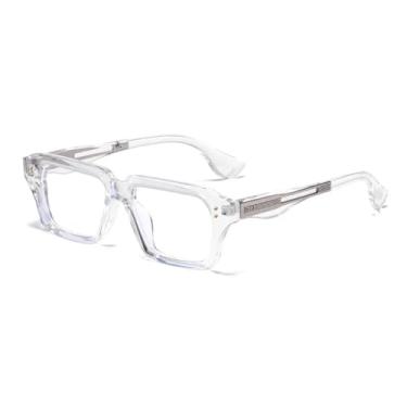 Imagem de VFDHN Óculos de sol retrô femininos, óculos de sol de leopardo com gradiente UV400, lentes transparentes da moda, armação rebitada para homens (C13, transparente)